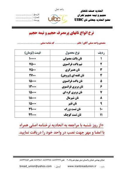     سهمیه آرد حذف شد/ قیمت جدید نان های فانتزی + جدول اعلام شد