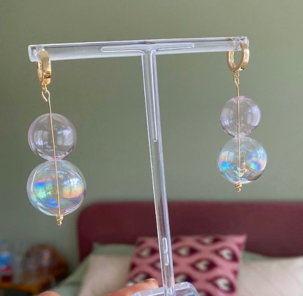 گوشواره دو حبابی شیشه‌ای